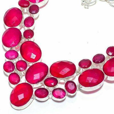 Rub 927b collier parure rubis 15x20mm 84gr bijou ethnique achat vente argent 925