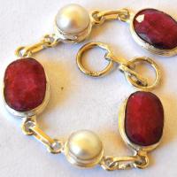 Rub 960 bracelet rubis et perles de nacre 19gr 10x15mm argent925 1 