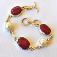 Rub 960 bracelet rubis et perles de nacre 19gr 10x15mm argent925 2 