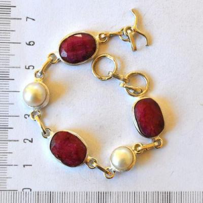 Rub 960 bracelet rubis et perles de nacre 19gr 10x15mm argent925 1 