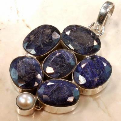 RUB-186 - Superbe PENDENTIF Vintage avec 7 saphirs bleus 63 carats et Argent 925