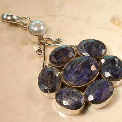 RUB-190 - Superbe PENDENTIF Vintage avec 7 saphirs bleus 72 carats et Argent 925