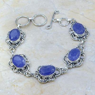 SA-0340 - BRACELET en SAPHIR Bleu du cachemire - Argent 925 - 105 carats - 21 gr