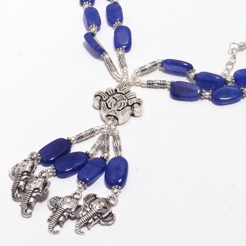 Sa 0406b collier parure 2rangs saphir 10x15mm 56gr pendants elephants vente ethnique argent 925