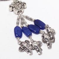 Sa 0406c collier parure 2rangs saphir 10x15mm 56gr pendants elephants vente ethnique argent 925