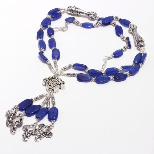 Sa 0406d collier parure 2rangs saphir 10x15mm 56gr pendants elephants vente ethnique argent 925