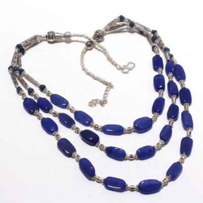 Sa 0410a collier parure 3rangs saphir bleu 10x15mm 56gr achat vente bijou ethnique argent 925