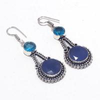 Sa 0423a boucles oreilles saphir topaze bleue 8 15mm achat vente bijou argent 925