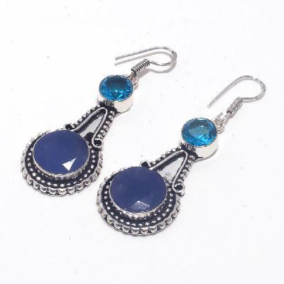 Sa 0423a boucles oreilles saphir topaze bleue 8 15mm achat vente bijou argent 925