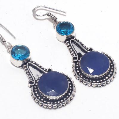 Sa 0423c boucles oreilles saphir topaze bleue 8 15mm achat vente bijou argent 925