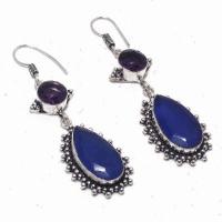 Sa 0424a boucles oreilles saphir amethyste bleue 8 10x15mm achat vente bijou argent 925