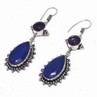 Sa 0424b boucles oreilles saphir amethyste bleue 8 10x15mm achat vente bijou argent 925