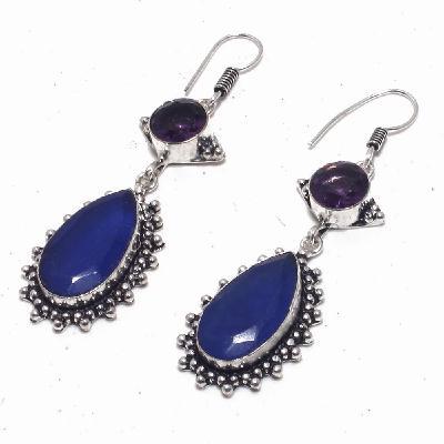 Sa 0424c boucles oreilles saphir amethyste bleue 8 10x15mm achat vente bijou argent 925