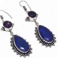 Sa 0424c boucles oreilles saphir amethyste bleue 8 10x15mm achat vente bijou argent 925