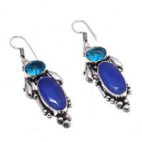 Sa 0428a boucles oreilles saphir topaze bleue 13gr 10x20mm achat vente bijou argent 925