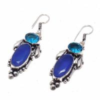 Sa 0428b boucles oreilles saphir topaze bleue 13gr 10x20mm achat vente bijou argent 925