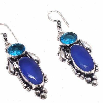 Sa 0428c boucles oreilles saphir topaze bleue 13gr 10x20mm achat vente bijou argent 925