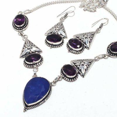 Sa 0435b collier boucles oreilles amethyste saphir 20x30mm 40gr achat vente bijou argent 925