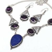 Sa 0435b collier boucles oreilles amethyste saphir 20x30mm 40gr achat vente bijou argent 926