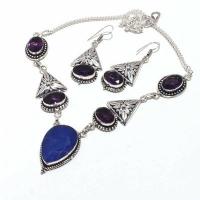 Sa 0435d collier boucles oreilles amethyste saphir 20x30mm 40gr achat vente bijou argent 926