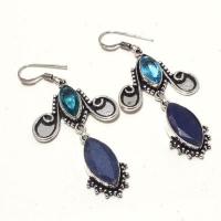 Sa 0439a boucles oreilles saphir topaze bleue 15gr 10x20mm achat vente bijou argent 925