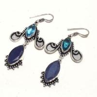 Sa 0439b boucles oreilles saphir topaze bleue 15gr 10x20mm achat vente bijou argent 925