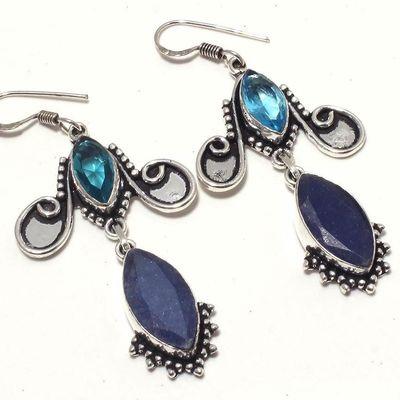 Sa 0439c boucles oreilles saphir topaze bleue 15gr 10x20mm achat vente bijou argent 925