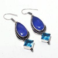 Sa 0440a boucles oreilles saphir topaze bleue 15gr 10x20mm achat vente bijou argent 925