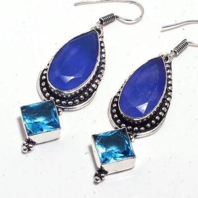 Sa 0440b boucles oreilles saphir topaze bleue 15gr 10x20mm achat vente bijou argent 925