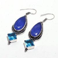 Sa 0440c boucles oreilles saphir topaze bleue 15gr 10x20mm achat vente bijou argent 925