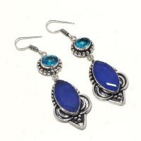 Sa 0441a boucles oreilles saphir topaze bleue 17gr 10x20mm achat vente bijou argent 925