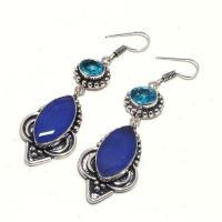 Sa 0441b boucles oreilles saphir topaze bleue 17gr 10x20mm achat vente bijou argent 925