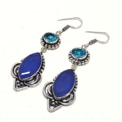 Sa 0441c boucles oreilles saphir topaze bleue 17gr 10x20mm achat vente bijou argent 925