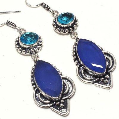 Sa 0441c boucles oreilles saphir topaze bleue 17gr 10x20mm achat vente bijou argent 925