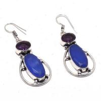 Sa 0442a boucles oreilles saphir amethyste bleue 13gr 10x20mm achat vente bijou argent 925