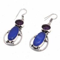 Sa 0442b boucles oreilles saphir amethyste bleue 13gr 10x20mm achat vente bijou argent 925