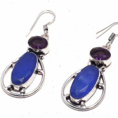 Sa 0442c boucles oreilles saphir amethyste bleue 13gr 10x20mm achat vente bijou argent 925