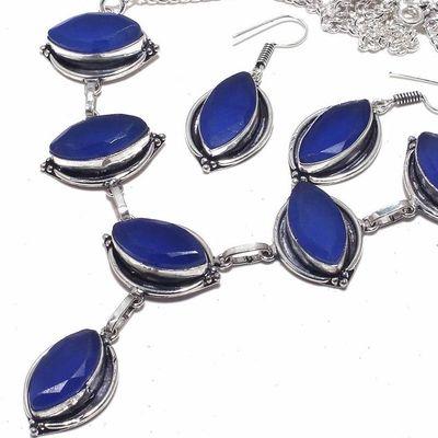 Sa 0465b collier boucles oreilles saphir bleu 41gr 10x20mm achat vente bijou ethnique argent 925