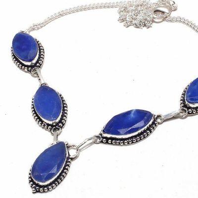 Sa 0468b collier parure sautoir saphir bleu 34gr 12x22mm achat vente bijou ethnique argent 925