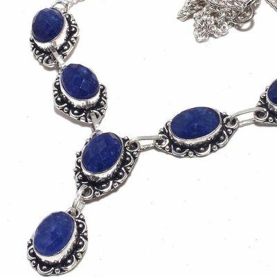 Sa 0471b collier parure sautoir saphir bleu 30gr 10x15mm achat vente bijou ethnique argent 925