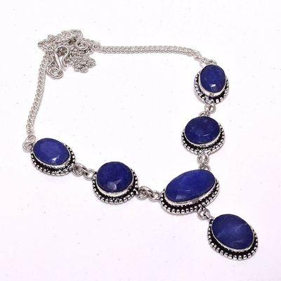 Sa 0474b collier parure sautoir saphir bleu 29gr 10x20mm achat vente bijou ethnique argent 925