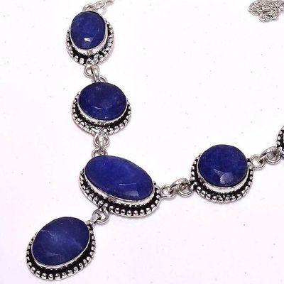 Sa 0474b collier parure sautoir saphir bleu 29gr 10x20mm achat vente bijou ethnique argent 925