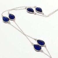 Sa 0475b collier parure sautoir 12 saphir bleu 25gr 10x8mm achat vente bijou ethnique argent 925