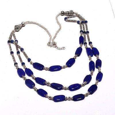 Sa 0477a collier 3rangs perles saphir bleu 47gr 10x8mm achat vente bijou ethnique argent 925