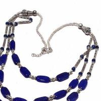 Sa 0477b collier 3rangs perles saphir bleu 47gr 10x8mm achat vente bijou ethnique argent 925