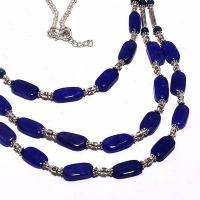 Sa 0477c collier 3rangs perles saphir bleu 47gr 10x8mm achat vente bijou ethnique argent 925