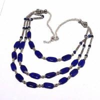 Sa 0477d collier 3rangs perles saphir bleu 47gr 10x8mm achat vente bijou ethnique argent 925