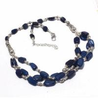 Sa 0478a collier 3rangs perles saphir bleu 52gr 10x15mm achat vente bijou ethnique argent 925