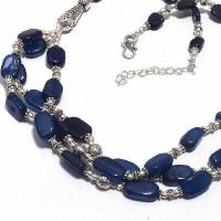 Sa 0478b collier 3rangs perles saphir bleu 52gr 10x15mm achat vente bijou ethnique argent 925