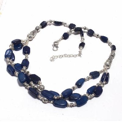 Sa 0478d collier 3rangs perles saphir bleu 52gr 10x15mm achat vente bijou ethnique argent 925